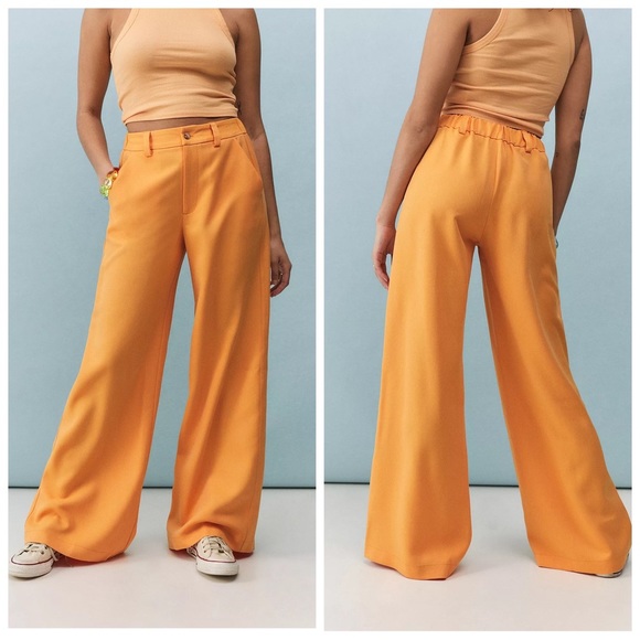 Urban Outfitters Pants - Urban Outfitters Lottie Extreme Wide-Leg Puddle Orange Polyester Trousers Size M